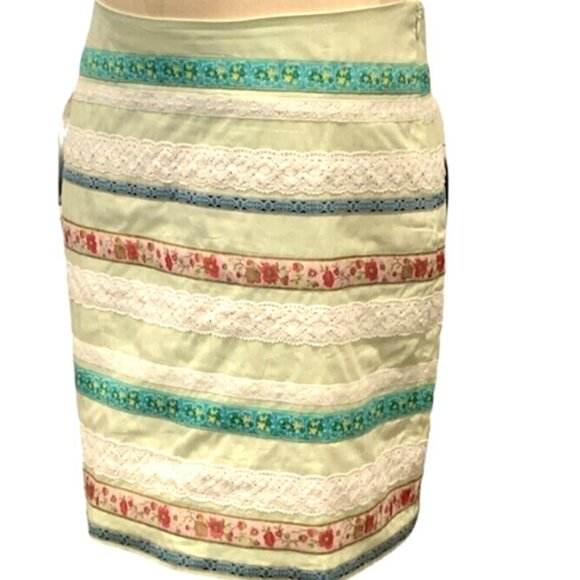 Garnet Hill BOHO 90s Y2K Multicolor Pencil Skirt Lace & Ribbon Sz 8 #207B - Picture 4 of 10